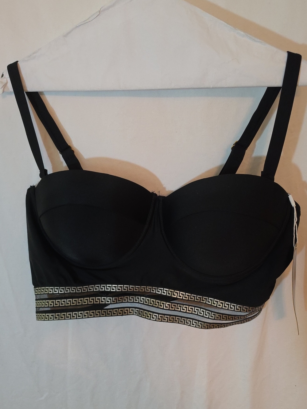 Black Strapless Balconette Bralette with Gold Geometric Band - Unbranded